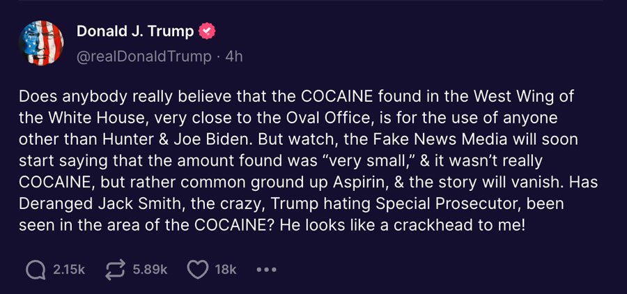 Donald Trump cocaine tirade