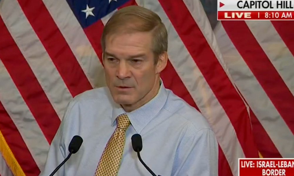 Rep. Jim Jordan during a press conference ahead of the third House vote for Speaker. (Screenshot)