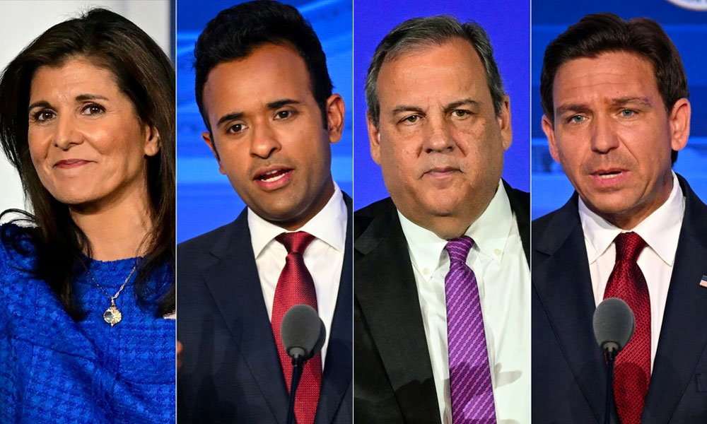 Republican presidential candidates Nikki Haley, Vivek Ramaswamy, Chris Christie and Ron DeSantis.