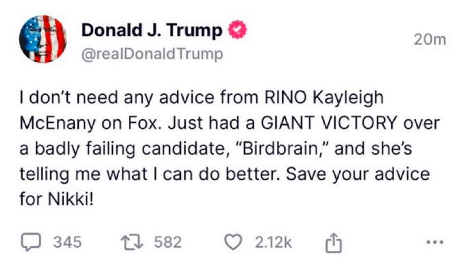 Donald Trump calls McEnany a rino