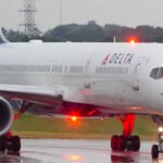 A Delta Air Lines flight lost a tire on the front landing gear it was taxiing for departure in Atlanta.