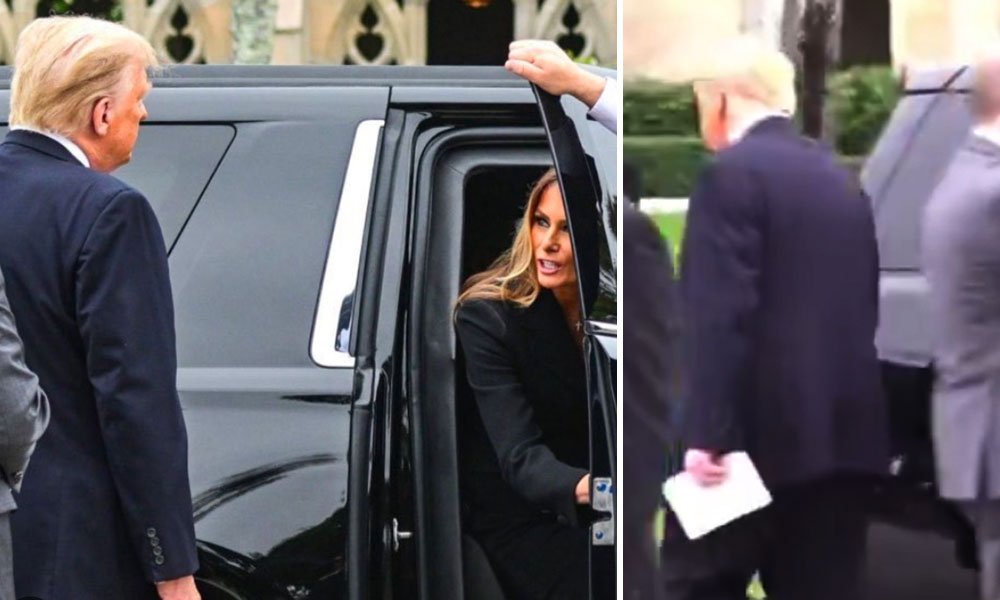 Donald Trump and his wife Melania at her mother's funeral.