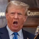 Former President Donald Trump addresses reporters outside Manhattan's Federal Court on Monday.