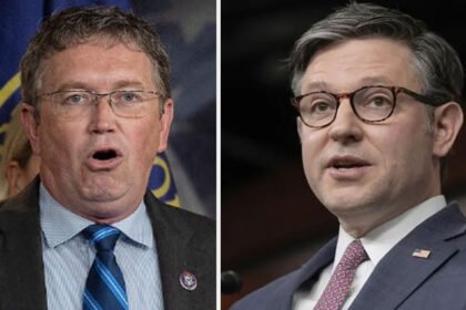 Rep. Thomas Massie (R-Ky.) announced Tuesday he supports a resolution to oust Speaker Mike Johnson (R-La) (Screenshot)