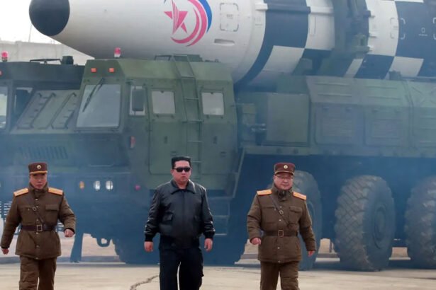 Kim Jong-un at the test site for an inter-continental ballistic missile.