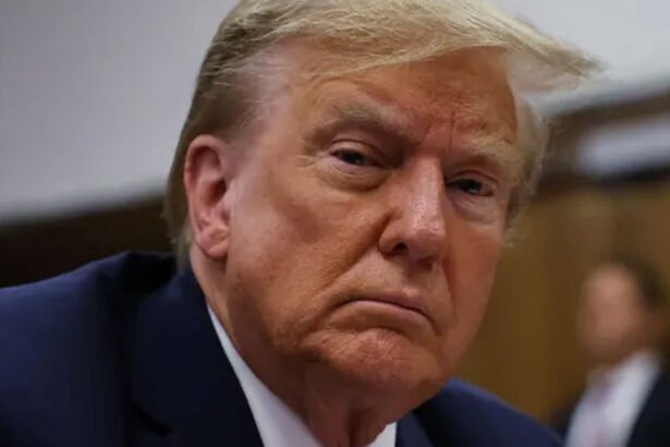 Donald Trump sits at a Manhattan courtroom.