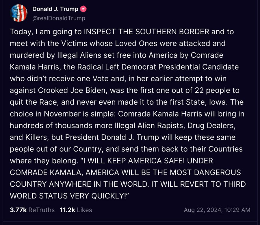 Trump Truth Social post screenshot.