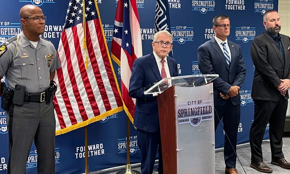 Ohio governor Mike DeWine holds a news conference in Springfield, Ohio on Monday Sep 16, 2024