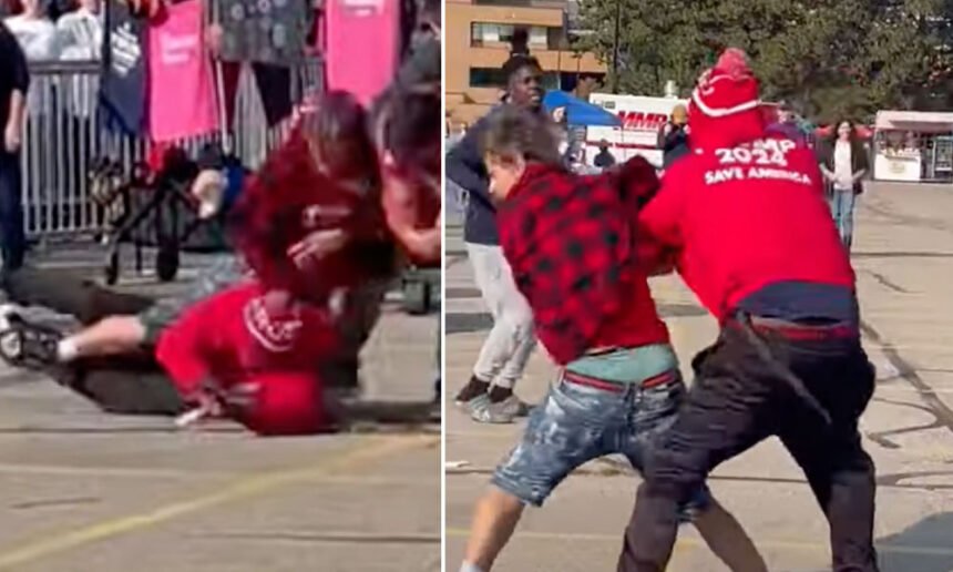 Brawl breaks out between Trump's Fans Ahead of Rally in Michigan