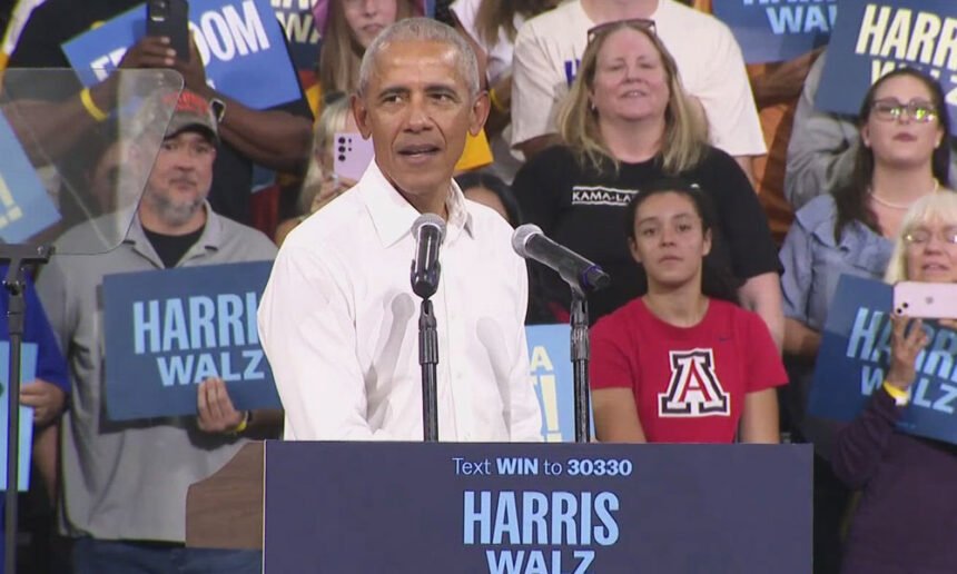 Obama Warns of an 'Older, Loonier Donald Trump' While Blasting His 'Arrogance' and 'Incompetence' at Campaign Rally in Arizona