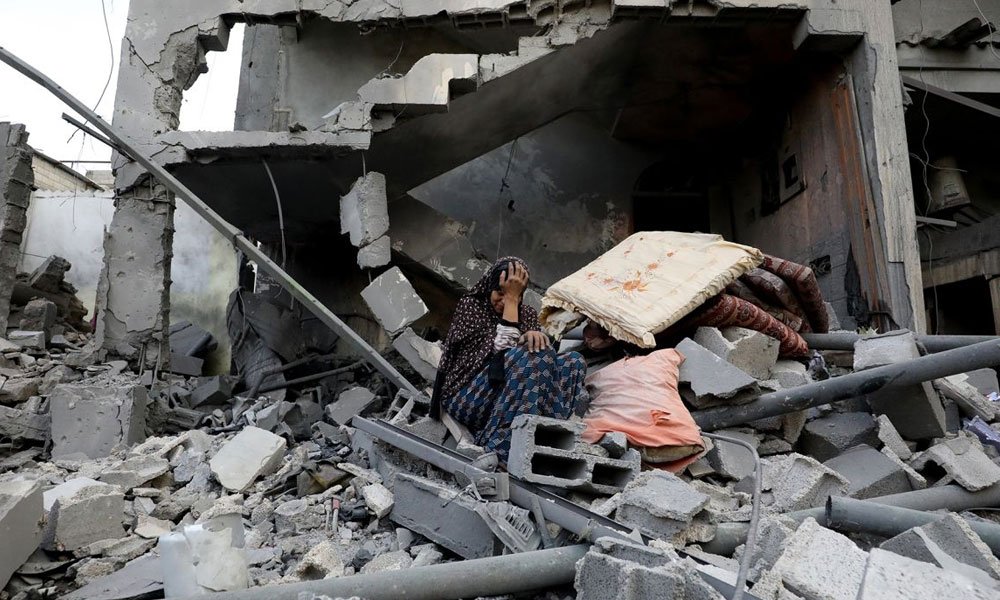 A Palestinian woman at the Nuseirat refugee camp after an Israeli attack on Tuesday. 