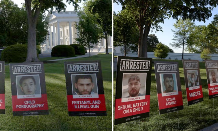 Trump Team Covers White House Lawn with Mugshots of Migrants