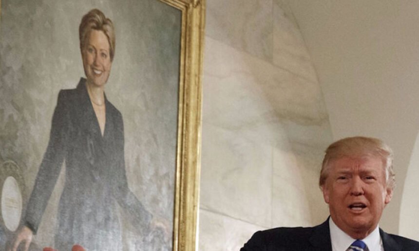 Trump Takes Down Hillary Clinton’s Portrait, Puts Up Meme of Himself Instead
