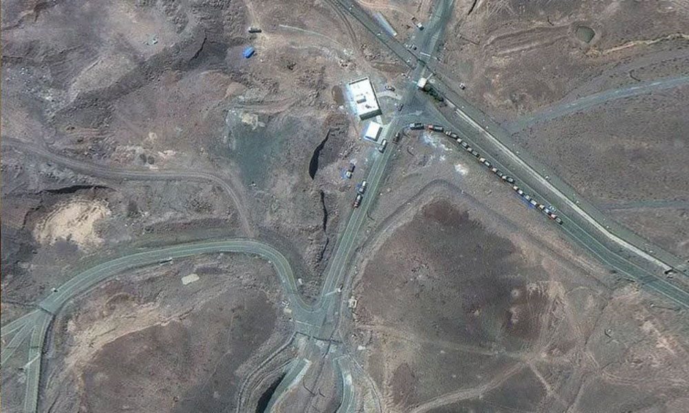 Satellite image from June 19 shows cargo trucks near Fordow’s underground entrance ahead of U.S. airstrikes.