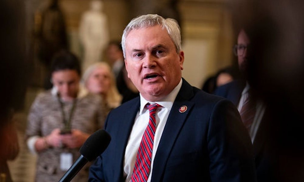 House Oversight Committee Chairman James Comer speaks to reporters at the US Capitol in Washington, DC.