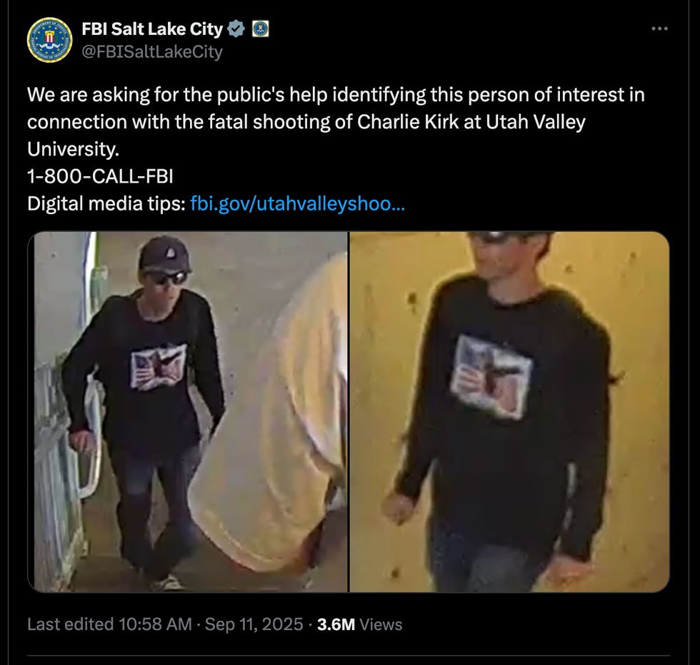 FBI Releases Photos of ‘Person of Interest’ in Charlie Kirk’s Killing at UVU