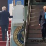 Watch: Trump Clings to Railing for Dear Life on Air Force One Steps