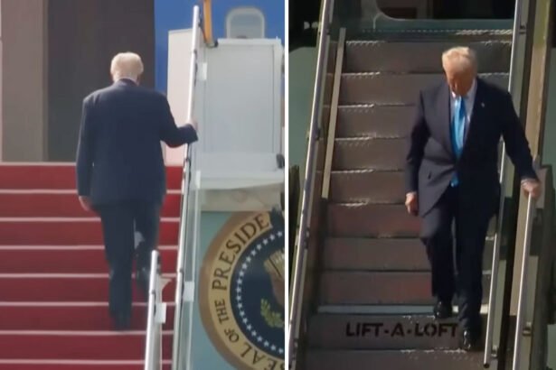 Watch: Trump Clings to Railing for Dear Life on Air Force One Steps