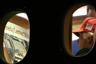 ‘Kennedy Center DEMOLITION’: New photos show Trump studying mysterious plans aboard Air Force One