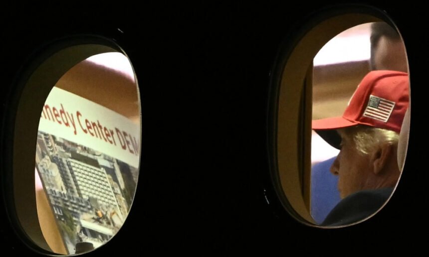 ‘Kennedy Center DEMOLITION’: New photos show Trump studying mysterious plans aboard Air Force One